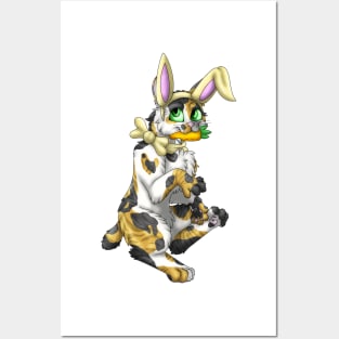 Bobtail BunnyCat: Calico Tabby (Yellow) Posters and Art